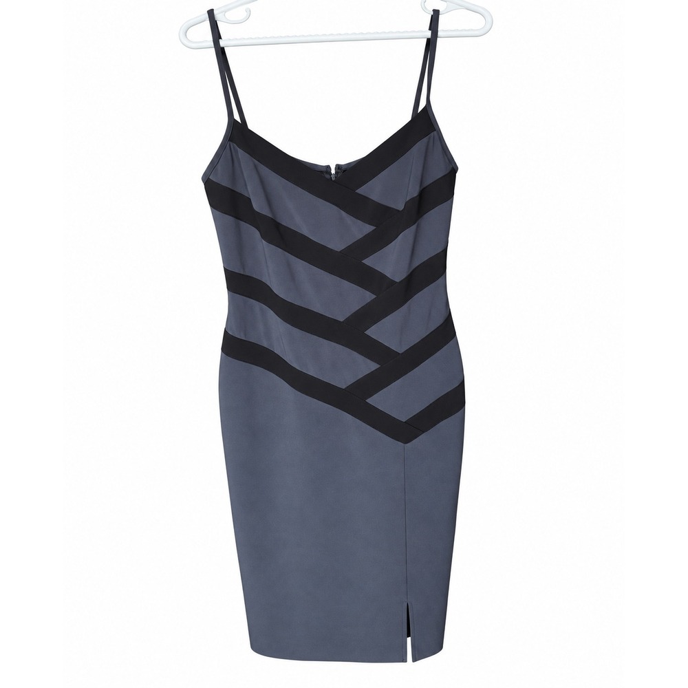 Joseph Ribkoff Dress US 12 Gray Black Bandage Bodycon Cocktail Strappy